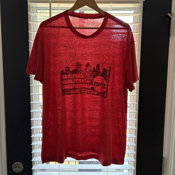 Vintage Paper Thin Distressed Worn Burnout T-Shirt Size XL 1980s Red Kansas - Picture 1 of 7